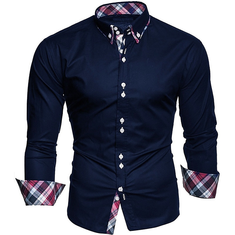 Herren Oberhemd Knopfhemd Schwarz Weiß Wein Langarm Farbblock Umlegekragen Frühling & Herbst Hochzeit Täglich Bekleidung Hemden mit Kragen 2025 - $16.49 –P7