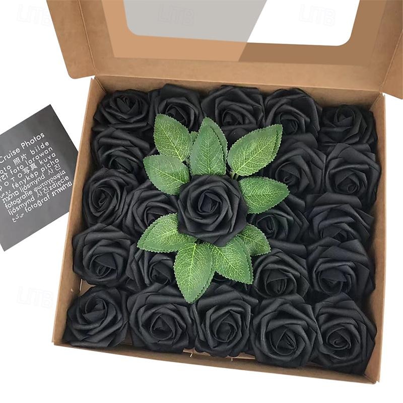 25 de trandafiri cutie cadou europeana spuma pe trandafiri cu tulpina si suport pentru flori artificiale pentru ziua indragostitilor 2025 - $19.49 –P9