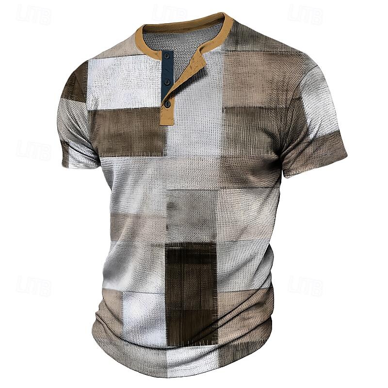 Hombre Plaid Patrón de mosaico falso Henley Shirt Camiseta de gofres Manga Corta Impresión 3D Moda Diario Casual Deporte Casual Diario Primavera verano Azul Piscina Marrón Verde Trébol Gris Henley 2025 - $20.99 –P6
