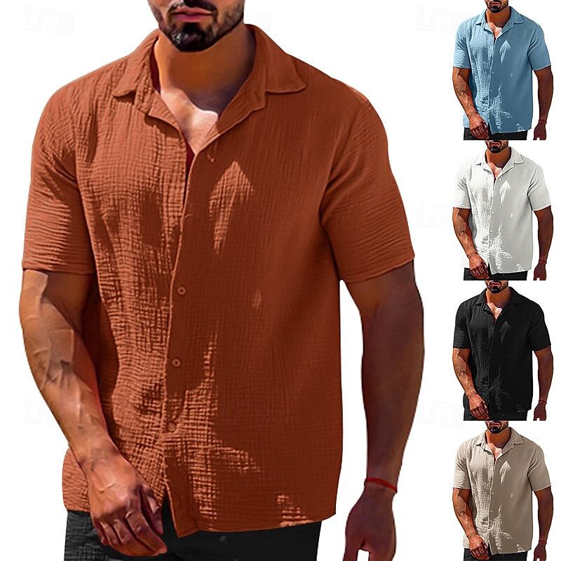 Men's Summer Shirt Casual Shirt Beach Shirt T Shirt Button Up Shirt Tee Black White Blue Brown khaki Short Sleeve Plain Lapel Vacation Hawaiian Button-Down Clothing Apparel Polyester Fashion Casual 2025 - $25.99 –P1