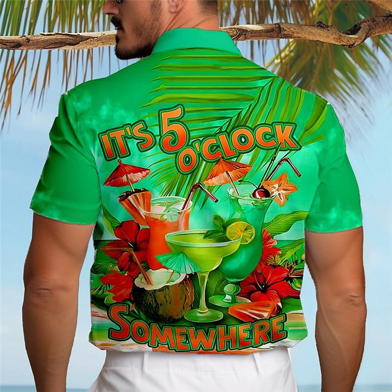 Men's Letter Parrot Drink Shirt Summer Hawaiian Shirt Aloha Shirt Short Sleeve Shirt Turndown Vacation Hawaiian Resort Style Outdoor Vacation Hawaiian Blue Sky Blue Purple S M L 2025 - $24.99 –P7