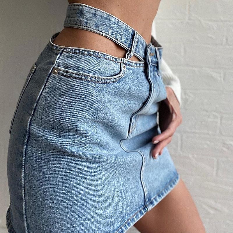 Pentru femei Fustă Bodycon Modă Casual Mini Talie Înaltă Fuste Mată Buzunar Stradă Dată Albastru piscină Vară Denim 2025 - $23.99 –P2