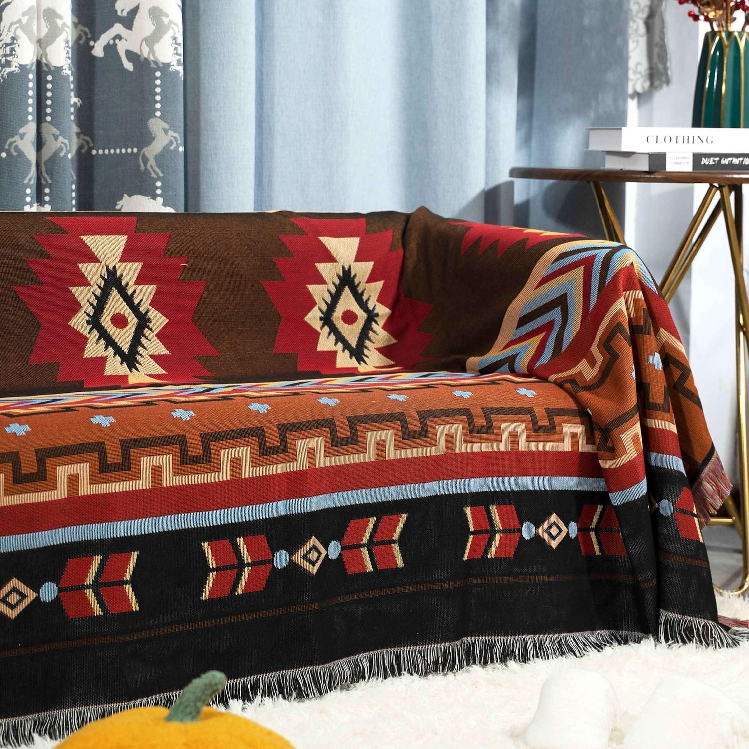 etniska bohemiska mexico filtar utomhus strand picknick filt randig boho linne säng filtar rutig soffa mattor resematta tofsar 2025 - $22.99 –P4