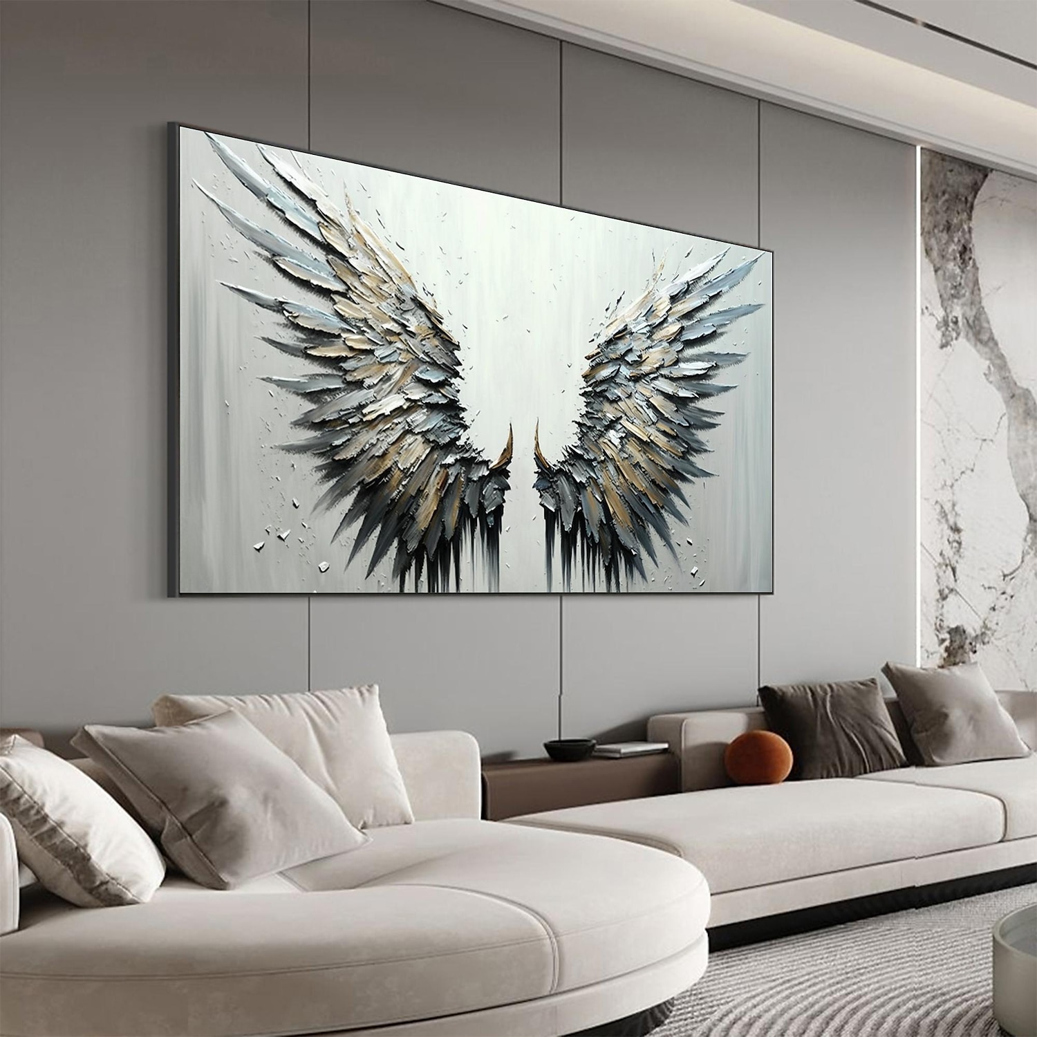 Handmade Original Angel Wing Oil Painting On Canvas Wall Art Decor Abstract Minimalist black Painting for Home Decor With Stretched Frame/Without Inner Frame Painting 2025 - $131.99 –P6