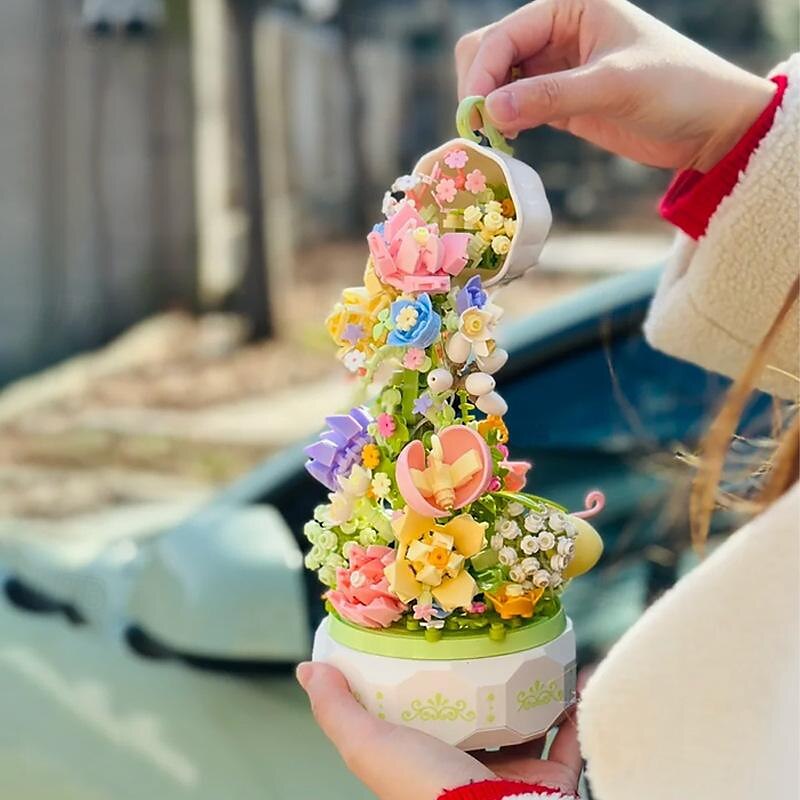 kvinnodagen presenter byggstenar blomma konst te språk belysning speldosa och monterade byggblock leksaker mors dag presenter till mamma 2025 - $68.99 –P4