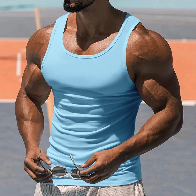 Homens Camiseta Malha Íntima Top de colete Camiseta Interior Sem Manga Decote Redondo Primavera Verão Tecido Moda Designer Básico Sexy Férias Rua Para Noite Preto Branco Vermelho Top Tee para Homens de 2025 por $16.49 –P11