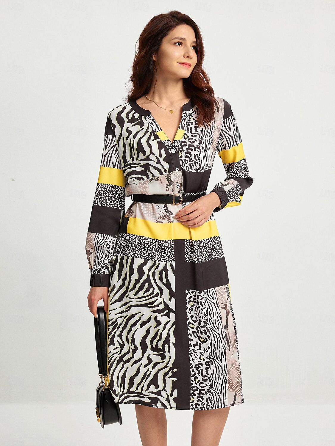 Satin Casual Leopard Print V Neck Midi Dress 2025 - $57.99 –P5
