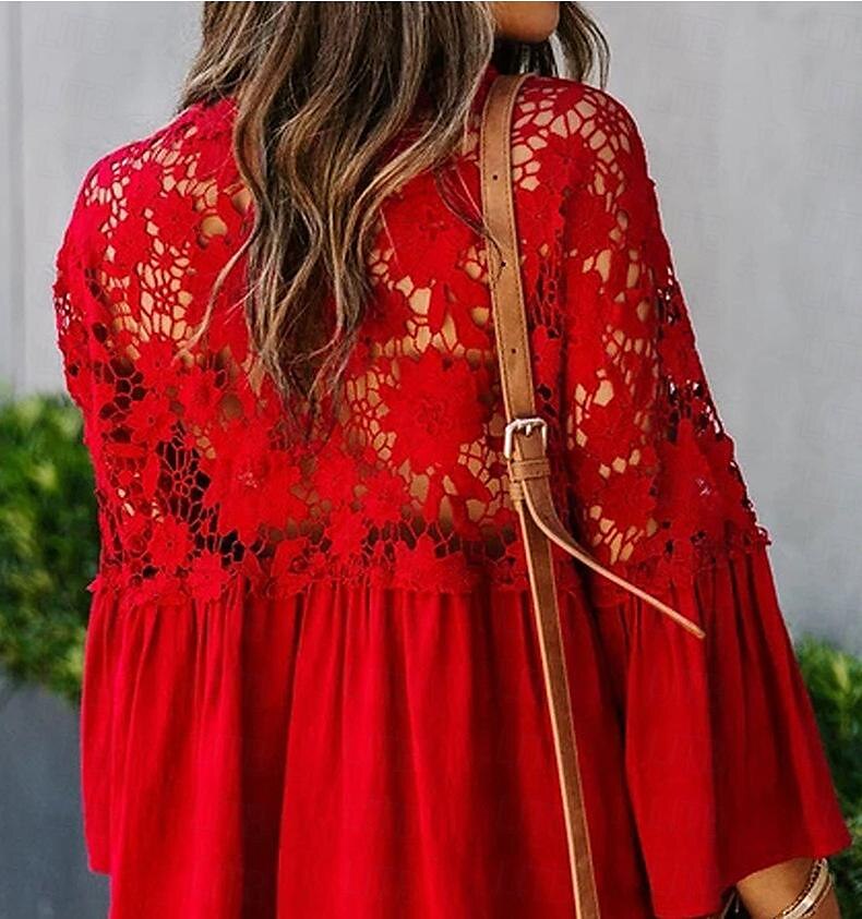 Shirt Boho Shirt Lace Shirt Blouse Women's Black White Pink Solid Color Lace Button Street Daily Fashion V Neck S 2025 - $24.99 –P8