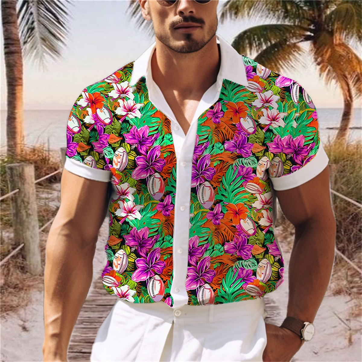 Homme Floral Fleurs tropicales Chemise Chemise hawaïenne Chemise Aloha Manche Courte Chemise Col rabattu Décontractées Extérieur Plein Air Casual Quotidien Rose Claire Marine foncé Bleu S M L de 2025 ? €21.73 –P6