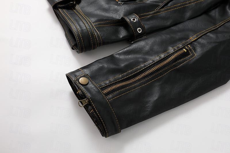 Herren Kunstlederjacke Bikerjacke Vintage Lederjacke Straße Motorrad Thermowarm Tasche Frühling & Herbst Einfarbig Streetwear Lässig Umlegekragen Regulär Kunstleder Schwarz Braun Jacken 2026 - $91.99 –P14