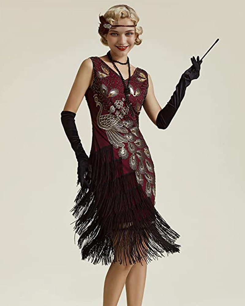 Retro Vintage Roaring 20s 1920s Flapper Dress Dress Outfits Necklace / Earrings The Great Gatsby Wedding Guest Sequins Tassel Fringe Women's Party / Evening Masquerade Wedding Reception Adults' Dress 2025 - $63.99 –P9