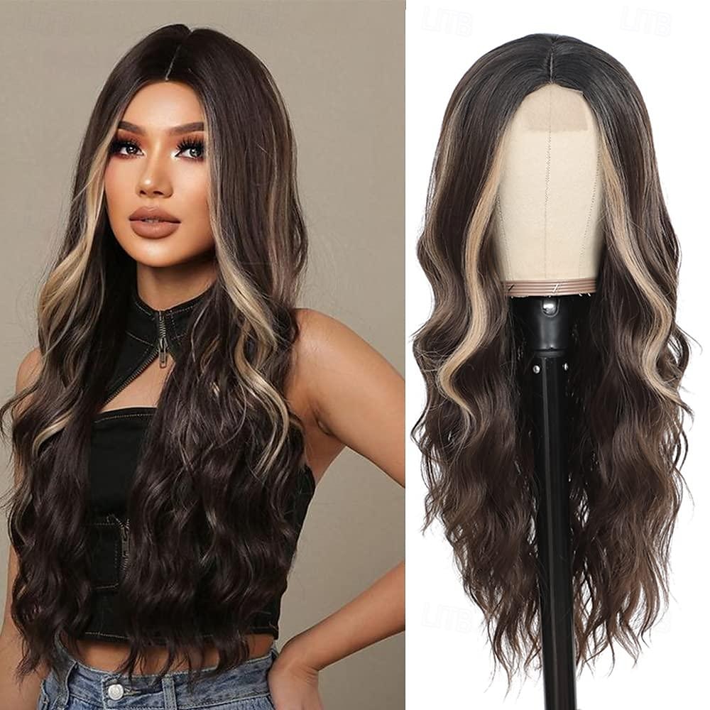 parrucca ondulata lunga marrone per le donne parrucca riccia da 26 pollici con parte centrale fibra proteica premium parrucca sostitutiva dei capelli dall'aspetto naturale per l'uso quotidiano del del 2025 a $32.99 –P4