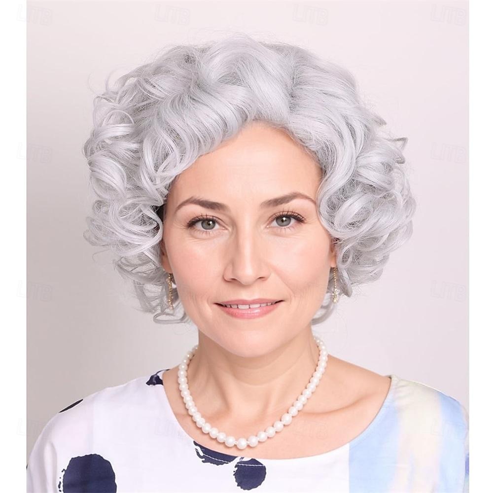 ColorGround Old Lady Granny Silver White Curly Wig 100 Days of School 2026 - $26.99 –P1