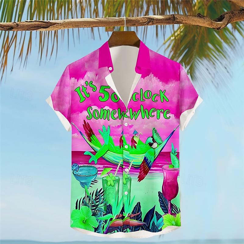 Homme Lettre Perroquet Chemise Chemise hawaïenne Chemise Aloha Manche Courte Chemise Col rabattu Vacances Hawaïen Style complexe Extérieur Vacances Hawaïen Jaune Bleu Fuchsia S M L de 2025 ? $22.99 –P5