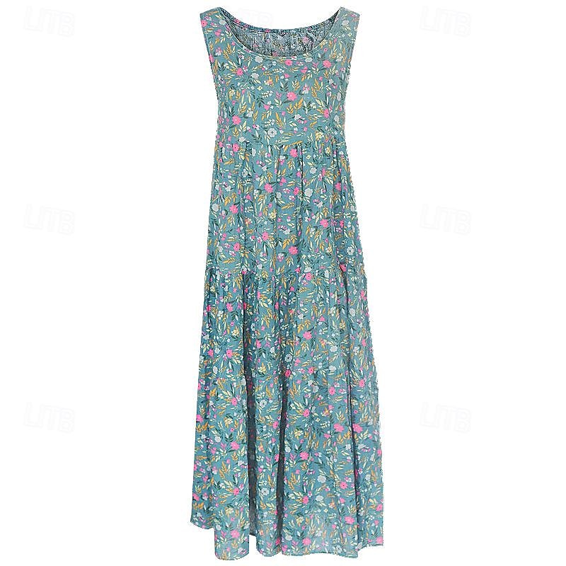abito lungo da donna senza maniche scollo rotondo stampa floreale vita impero svolazzante estivo casual abbigliamento da spiaggia multicolore taglia unica del 2025 a $35.99 –P3