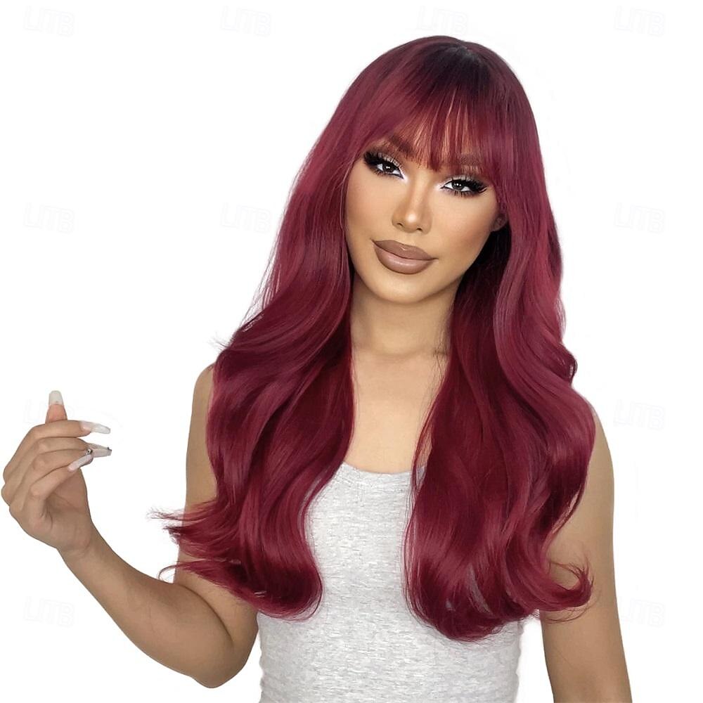 parrucca ramata con frangia parrucche di capelli naturali per le donne parrucca lunga a strati per le ragazze radici scure parrucca rame rosso ombre resistente al calore parrucca sintetica arancione del 2025 a $32.99 –P1