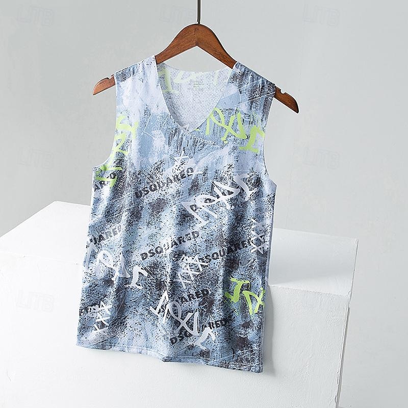 Herr Linne Undertröjor Ärmlös V-hals Sommar Färgblock Mode Designer Grundläggande Semester Gata Utekväll Gul Purpur Mörkblå Topp t-shirt för män 2025 - AU $11.69 –P3