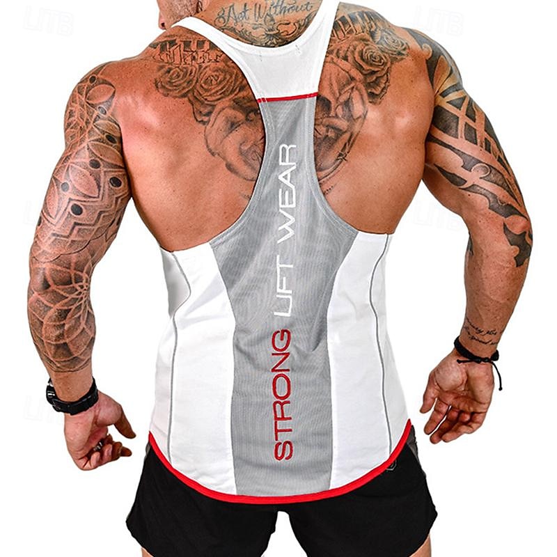 Herren Tank Top Weste Unterhemd Ärmelloses Shirt Ärmellos U-Ausschnitt Sommer Farbblock Mode Designer Basic Urlaub Straße Ausgehen Schwarz Weiß Rot Top T-Shirt für Herren 2025 - $18.49 –P3