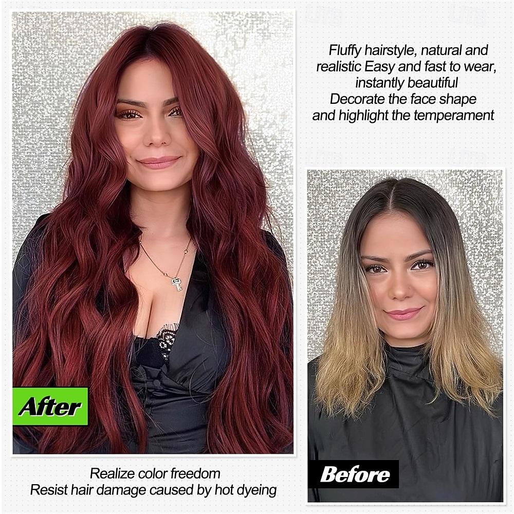 Long Burgundy Wavy Wig for Women 26 Inch Middle Part Wine Red Curly Wig Natural Looking Synthetic Heat Resistant Fiber Wig for Daily Party Use 2026 - $29.99 –P6