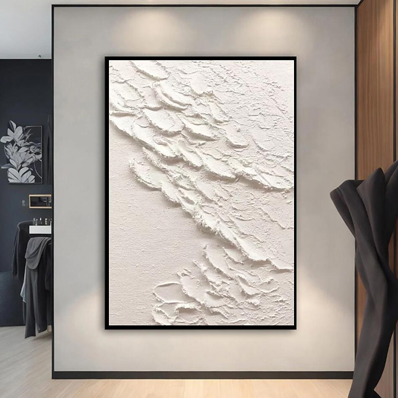 Weiße Wellen, abstraktes Gemälde, weiße 3D-Strukturkunst, weiße strukturierte Wandkunst, minimalistische Kunst, Heimdekoration, gespannter Rahmen, fertig zum Aufhängen 2025 - $183.99 –P6