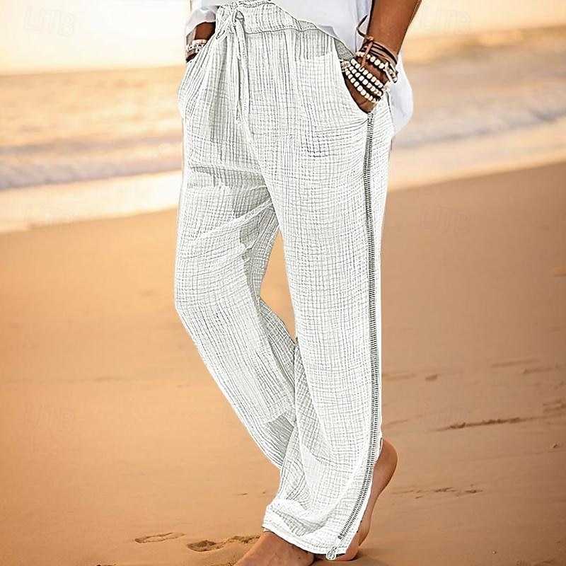 Herren Leinenhose Hose Hosen Strandhose Patchwork Kordelzug Elastische Taille Plaid Komfort Atmungsaktiv Casual Täglich Festtage Modisch Klassicher Stil Weiß Armeegrün 2025 - $25.99 –P11