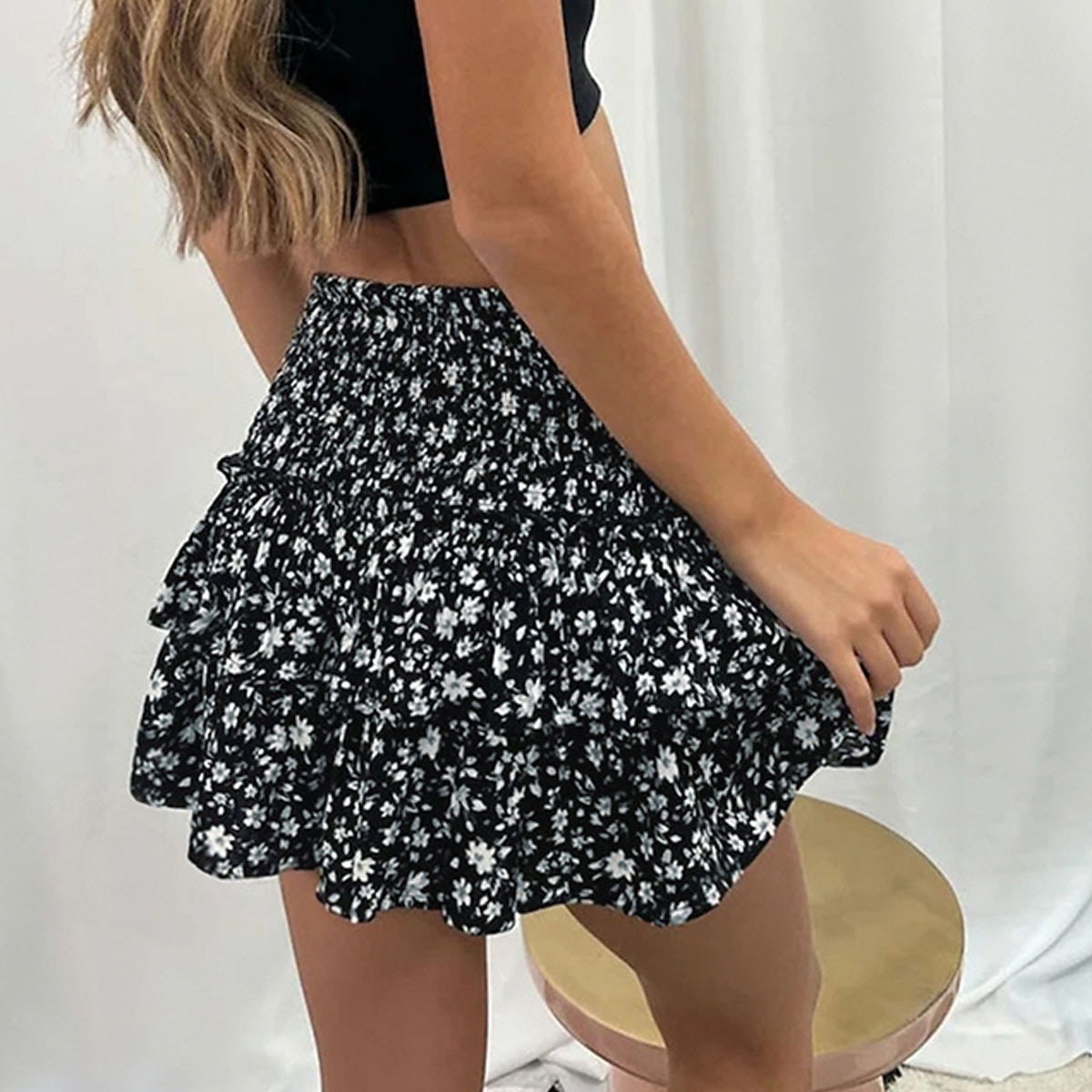 dámská sukně linka mini sukně s vysokým pasem volánkový potisk květinový denní dovolená letní móda bohémský ležérní boho meruňková černá bílá růžová 2025 - $26.99 –P6