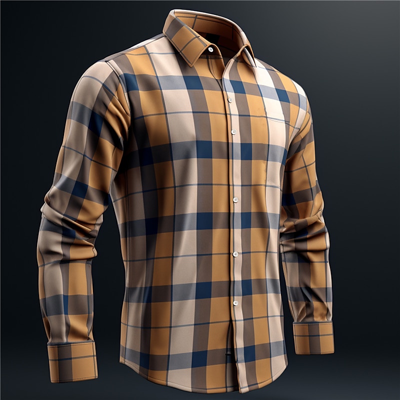 Men's Plaid / Check Geometric Pattern Shirt Button Up Shirt Long Sleeve Business Daily Wear Going out Spring Turndown Print Button-Down Blue Green Khaki 2025 - $24.99 –P7