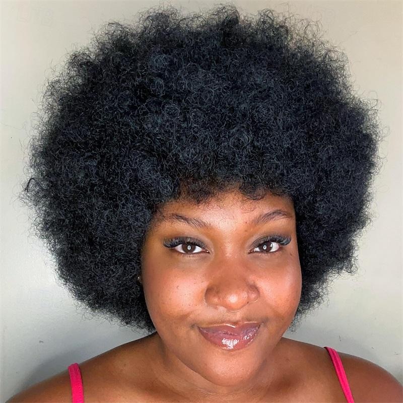Peruca Afro Peruca Afro dos anos 70 para Mulheres Negras Perucas Cacheadas Kinky com Franjas Peruca Curta e Cacheada Macia e Natural para Uso Diário Festa Perucas de Halloween de 2025 por $18.99 –P2