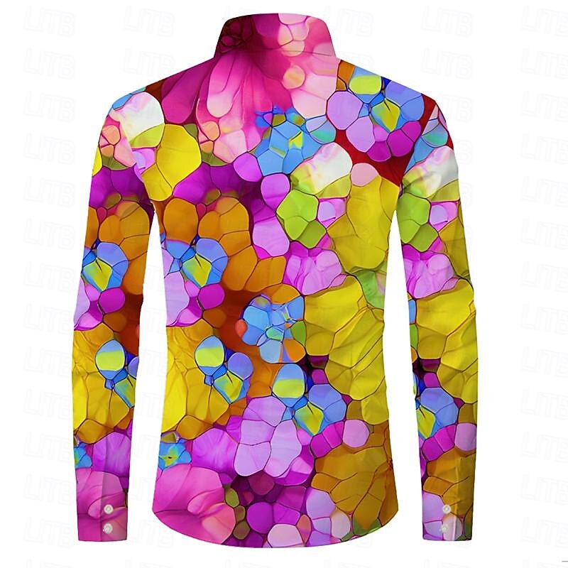Voor heren Kleurenblok Kleurrijk Overhemd Overhemd met knopen Lange mouw Abstract Subcultureel Alledaagse kleding Uitgaan Lente Strijkijzer Zak Afdrukken Button-omlaag Geel Paars Groen 2025 - $26.99 –P7