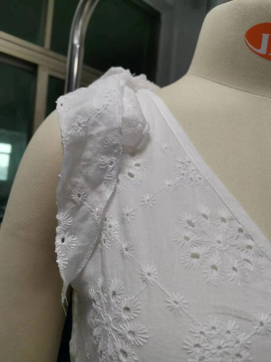 vestido de trabalho feminino vestido branco vestido linha elegante trabalho diário moda mini vestido bordado oco decote em v sem mangas floral geométrico solto ajuste branco verão primavera s m l xl de 2025 por $35.99 –P5