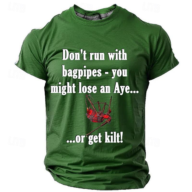 St. Patrick Men's Graphic Shamrock Don't Run with Bagpipes-You Might Lose an Aye or Get Kilt Lucky Irish T Shirt T shirt Tee Short Sleeve T shirt 3D Print Crew Neck Shirt Daily Designer Retro Vintage 2026 - $22.99 –P6