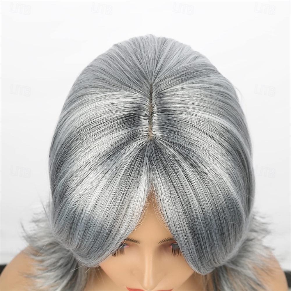 Pelucas de sal y pimienta para mujer, color gris plateado ombre, peluca en capas bob con flequillo de cortina, cortes de pelo cortos de duendecillo para mujeres mayores, pelucas bob sintéticas de 2026 - GBP £23 –P2