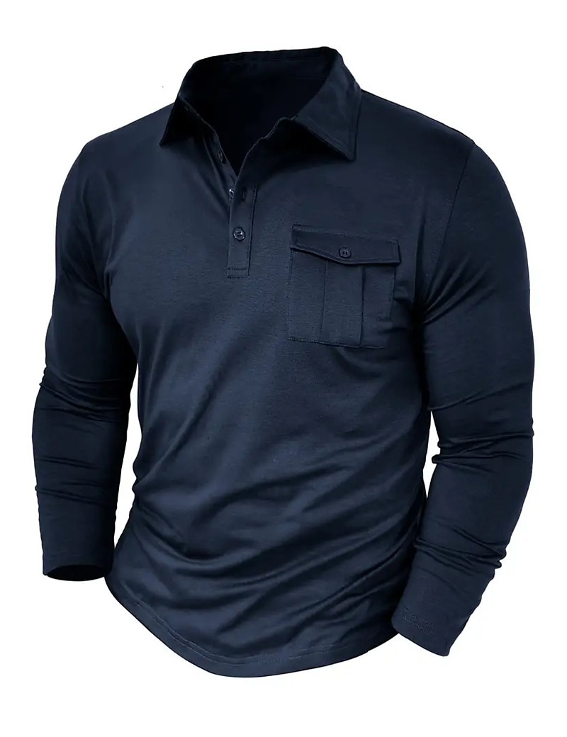 Herren Poloshirt Polos mit Knöpfen Casual Sport Kargen Langarm Modisch Basic Glatt Taste Tasche Frühling & Herbst Regular Fit Schwarz Weiß Armeegrün Rote Marineblau Dunkelgrün Poloshirt 2025 - $22.99 –P19