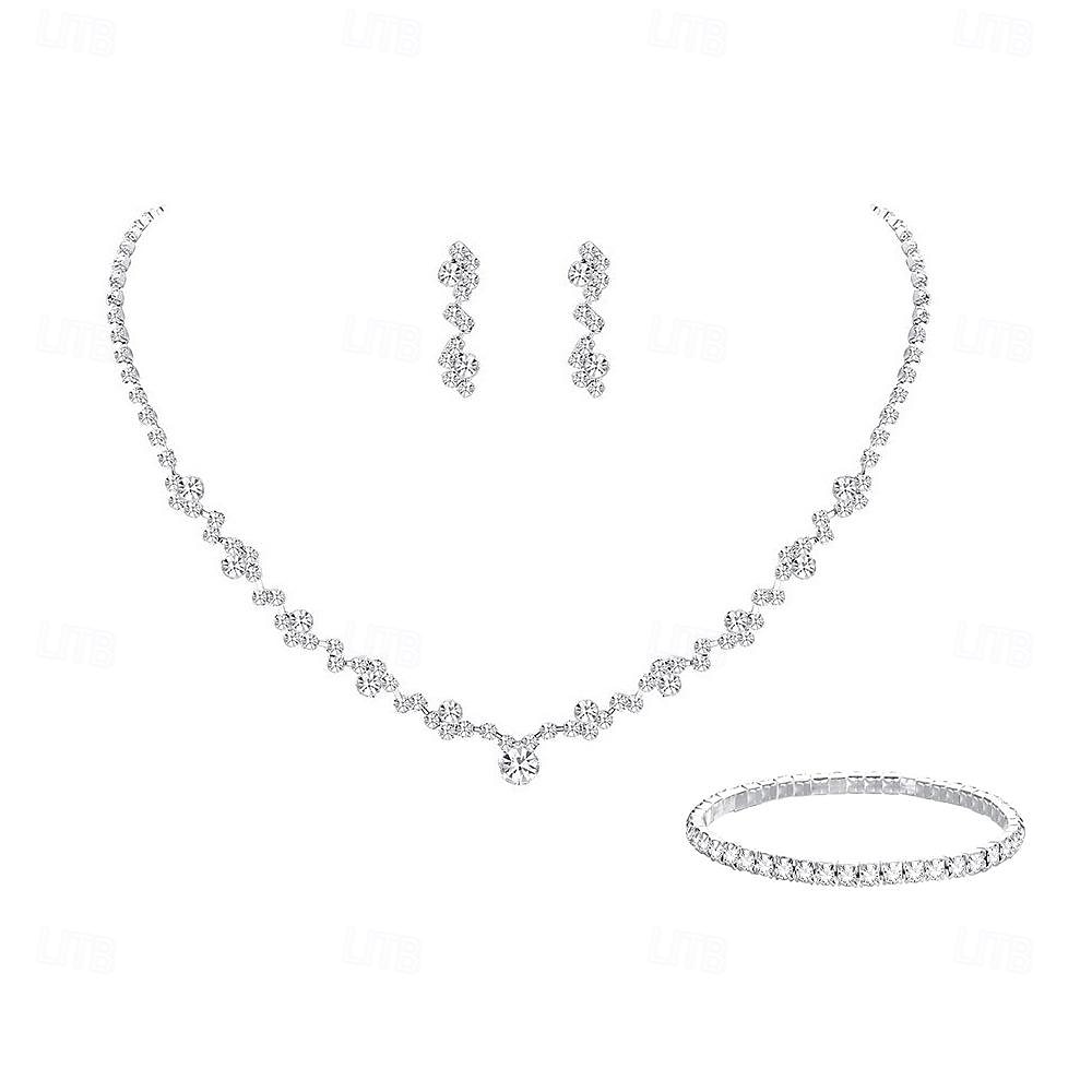 Conjunto de Joias de Água Diamante para Vestidos de Dama de Honra Brincos Colar de Ondas de Gota de Água Pulseira Presente de Dia dos Namorados de 2026 por $16.09 –P7