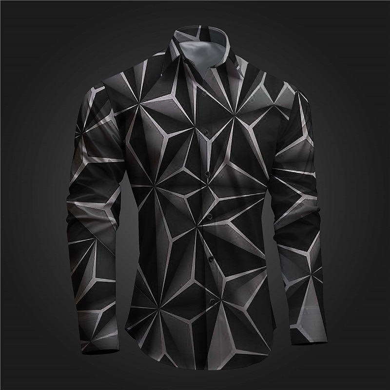 Men's Geometry Shirt Button Up Shirt Long Sleeve Artistic Subcultural Daily Wear Going out Spring Turndown Print Button-Down Red Blue Green Gray 2025 - $26.99 –P9