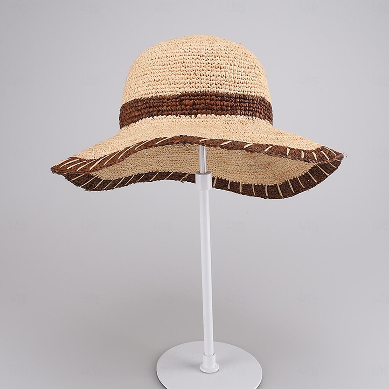 Hüte Strohfaser-Eimerhut Strohhut Sonnenhut Hochzeit Strand elegant einfach mit Spleißkopfbedeckung Kopfbedeckung 2025 - $17.99 –P1