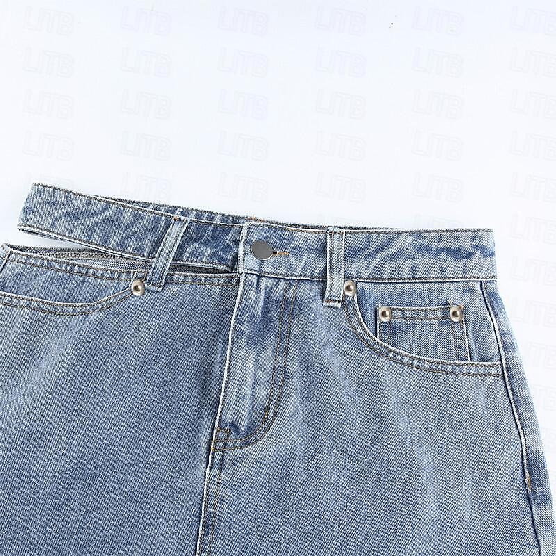 Pentru femei Fustă Bodycon Modă Casual Mini Talie Înaltă Fuste Mată Buzunar Stradă Dată Albastru piscină Vară Denim 2025 - $23.99 –P4