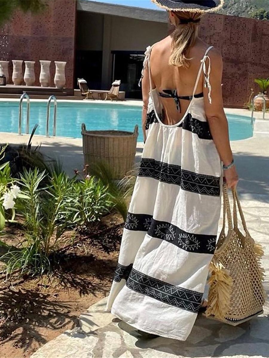 Women's Casual Dress Print Strap Long Dress Maxi Dress Bohemia Hawaiian Vacation Beach Sleeveless Summer 2024 - $29.99 –P3