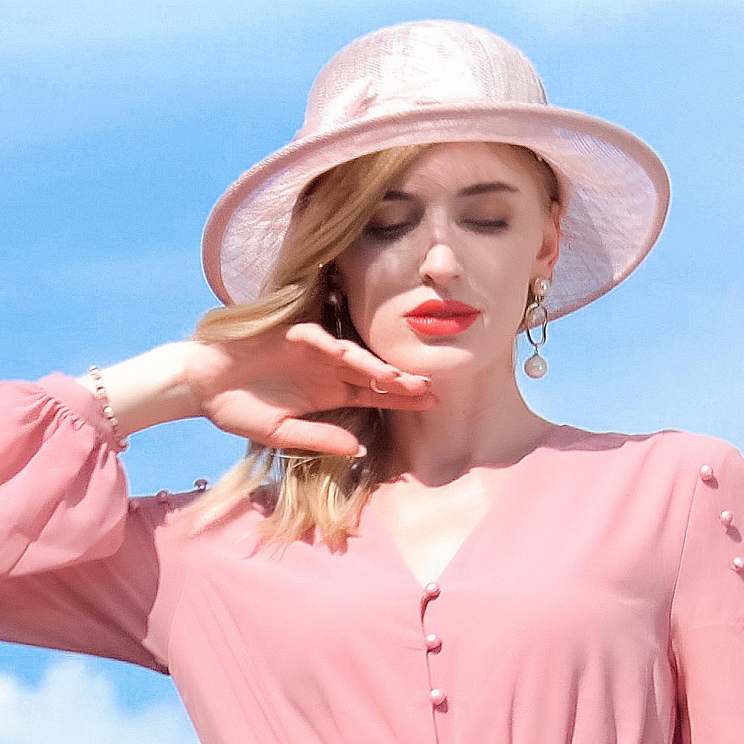 Chapeaux melon en lin/chapeau cloche, chapeau seau, chapeau de soleil, fête de thé, mariage élégant avec nœud papillon, couvre-chef de 2025 ? $49.99 –P9