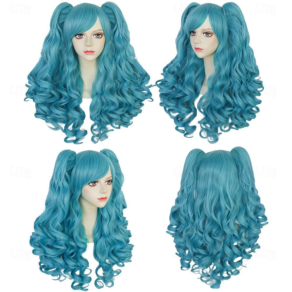 Peruca Longa Cacheada Azul com Rabo de Cavalo Peruca Azul Claro com 2 Rabos de Cavalo Peruca Lolita Azul com Franja para Mulheres Peruca Anime Peluca Azul para Fantasia Carnaval Halloween de 2025 por $35.99 –P3