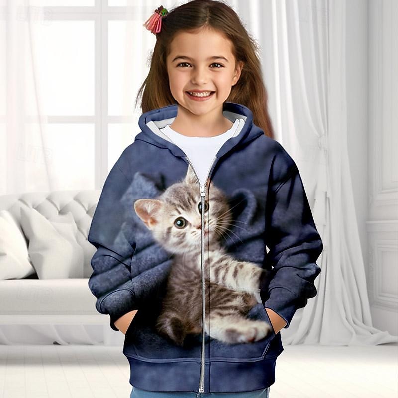 Ragazze 3D Gatto Felpa con Cappuccio Cappotto Abbigliamento Esterno Rosa Manica Lunga Autunno Inverno Attivo Carino Streetwear Bambini 3-12 Anni Con cerniera Streetwear Quotidiano Vestibilità regolare del 2026 a $18.49 –P2