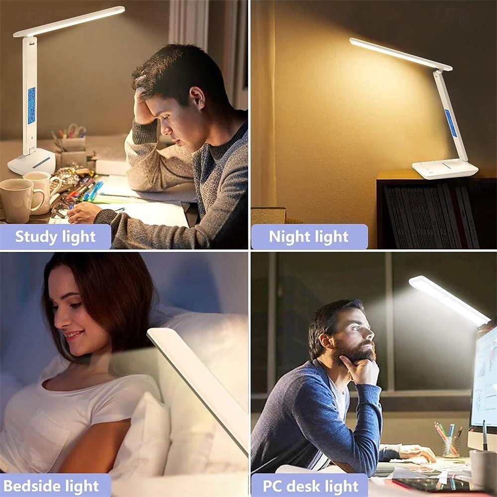 Shustar-LED Desk Lamp 10W QI Wireless Rechargeable with Clock Dimmable Eye Protection for Office and Study Room 2025 - $74.99 –P8