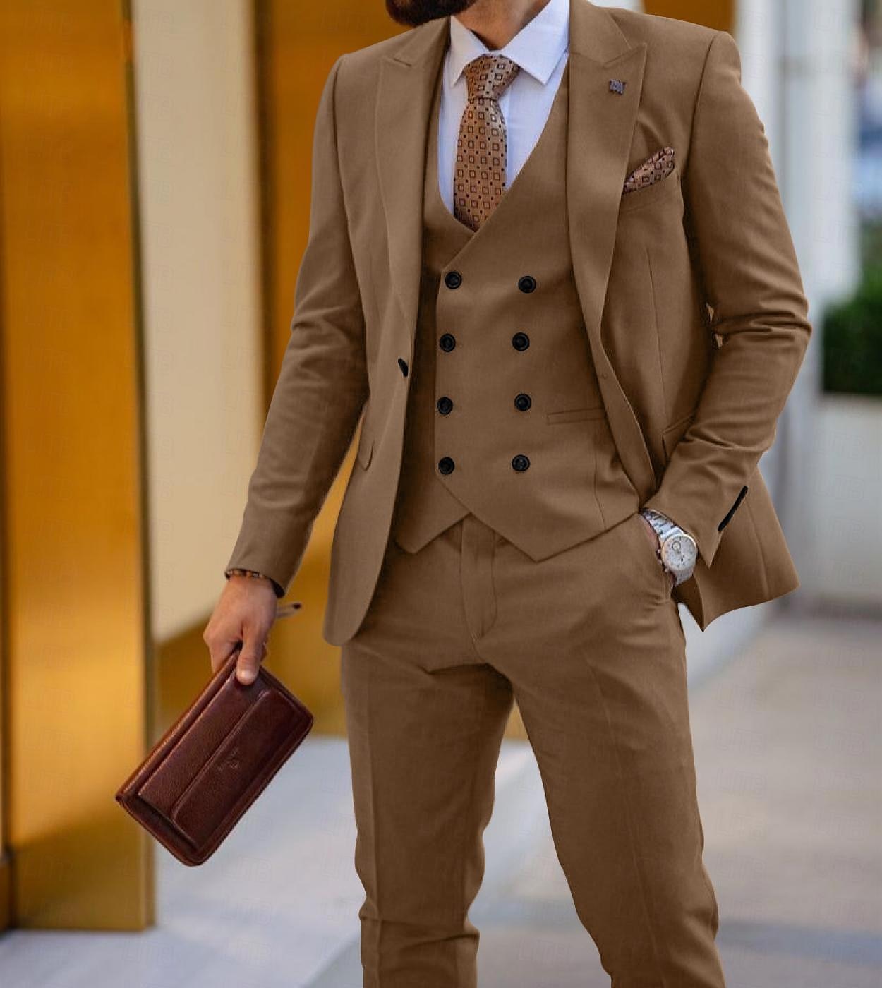 Men's Wedding Suits Black White Solid Colored Tailored Fit 3 Piece Single Breasted One-button 2025 - $140.99 –P10