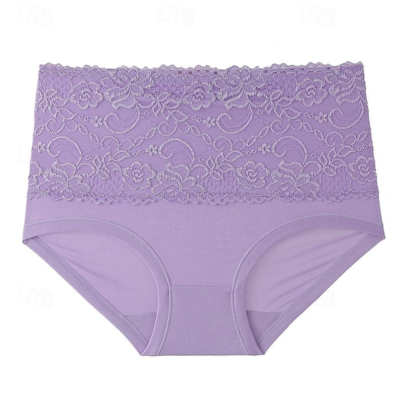 Women's Brief Underwear 1 PC Underwear Fashion Simple Sexy Lace Hole Flower Polyester High Waist Sexy Black Purple Pink M L XL 2024 - $11.49 –P3