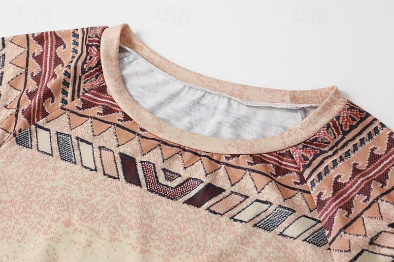 Pentru femei Tricou Tunică Marron Galben Verde Deschis Geometric Plisat Imprimeu Manșon Lung Casual Tunici Epocă Έθνικ Rotund Lung Tema boem Geometric ă Mărime Plus S 2025 - $24.99 –P3