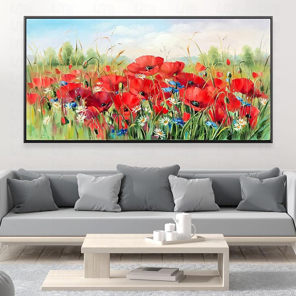 Ölgemälde, handgemaltes Mohnfeld-Gemälde, Kunstwerk, handgefertigtes Wildblumen-Ölgemälde, Landschaft, rote Mohnblumen, Ölgemälde für Wohnzimmer, Schlafzimmer, Hotelwand, Heimdekoration 2025 - $66.99 –P4