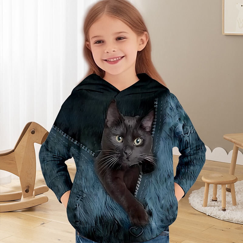 Fille 3D Chat Sweat à Capuche Pull manche longue Impression 3D Printemps Automne Actif Mode Mignon Enfants 3-12 ans À capuche Extérieur Occasionnel Quotidien Coupe régulière de 2025 ? $18.99 –P7