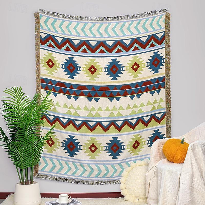 Boho-Mandala-Fadendecke, ländliche Geometrie, Sofa-Hängeteppich, gestrickte Sofadecke aus Baumwolle 2025 - $13.99 –P10