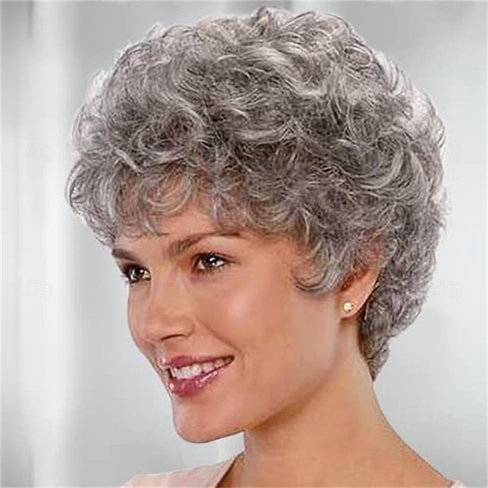 Pixie Cut Short Gray Wigs for White Women Sassy Short Haircuts for Older Lady Mixed Black Grey Highlight Synthetic Wig with Bangs for Daily Party Use 2025 - $26.99 –P5