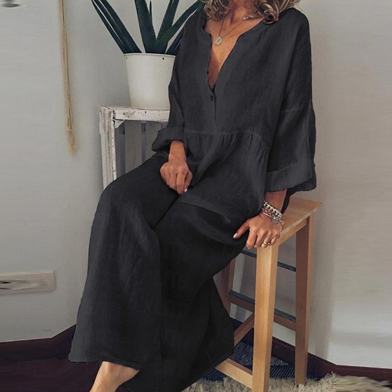 Per donna Nero Bianco Giallo Primavera Autunno Inverno Abito maxi Abiti ispirati al lino Abito Bianco Abito Camicia Casual Abito Invernale Vacanza Quotidiano Vestibilità comoda Semplice Colore Puro del 2025 a $26.99 –P4